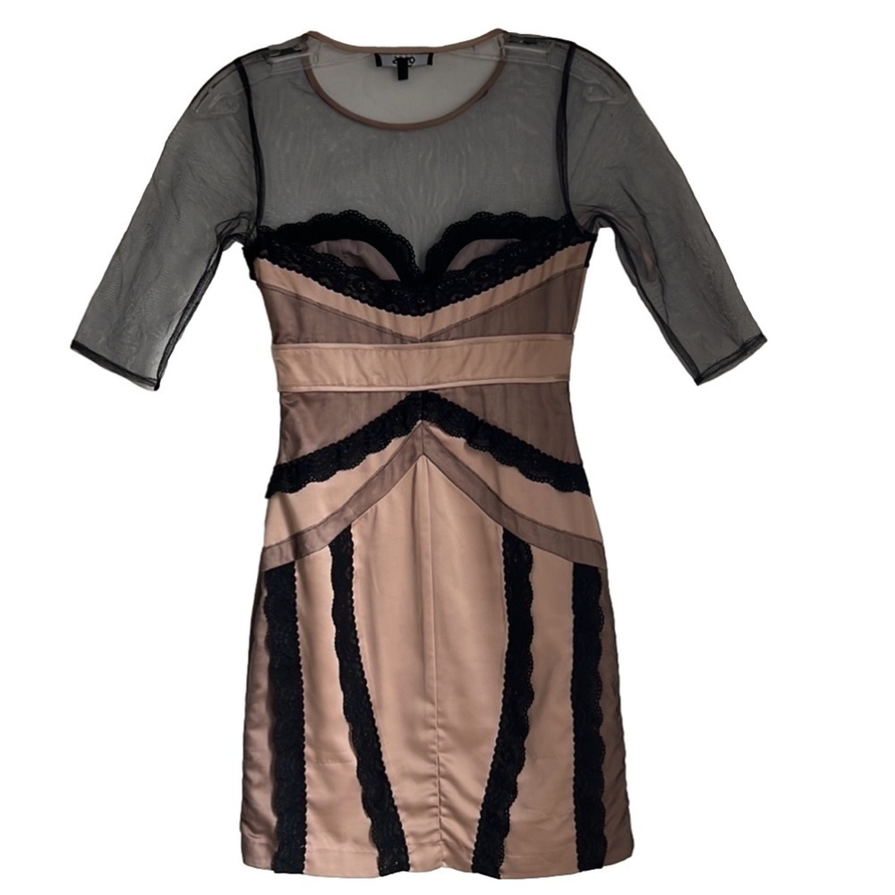 ASOS Champagne Satin Mesh Bodycon Dress - Picture 6 of 8
